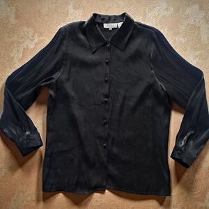 Baci Shimmering Classic Button Down Blouse - Black